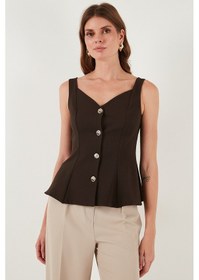 Resim Lela Fitted Fit V Yaka Düğmeli Bayan Yelek 611Fyl145 Kahve 