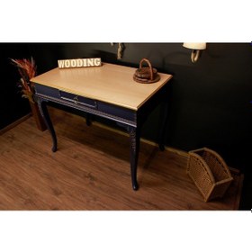 Resim Wooding 100 Cm Masif Naturel Lacivert Oymalı Çalışma Masası 