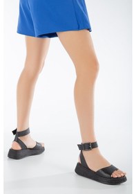 Resim Siyah Hakiki Deri Kadın Sandalet Sk23y501-syh 001 