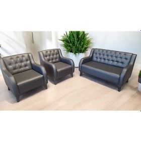 Resim Siyah Deri Chester Ofis Koltuk Takımı Ofis Koltuğu Büro Takımı 