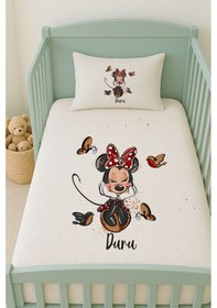 Resim %100 Pamuk İsme Özel İsimli 100x150 Cm Pike Seti Minnie Ve Kuşlar 