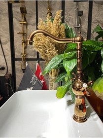 Resim İsaoğlu Yapı Bakır Mutfak Bataryası Bronz Rustik Musluk Vintage Model Evye Musluğu Bakır 