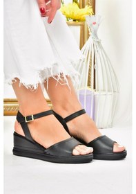 Resim Fox Shoes Siyah Kadın Dolgu Topuklu Ayakkabı K674605409 Siyah-suni Deri 