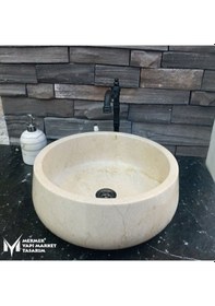 Resim Bej Mermer Oval Silindir Lavabo 