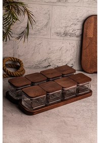 Resim Snippy Bella Kare 10 Parça Ahşap Vakumlu Kapaklı Cam Kahvaltılık Ahşap - Şeffaf 