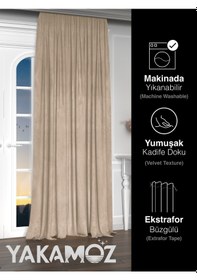 Resim Yakamoz Kadife Görünüm Kum Beji Ada Fon Perde Ekstraforlu Velvet Touch Serisi Kum Beji 