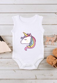 Resim Kio Tasarım Unicorn 8 Baskılı Bebek Body Zıbın Kolsuz Atlet Çıt Çıtlı Badi %100 Pamuk 