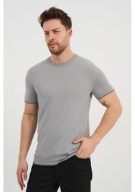 Resim Alexander Gardi Alexandergardı Bisiklet Yaka Kolları Şeritli Triko T-shirt 1243 Gri 