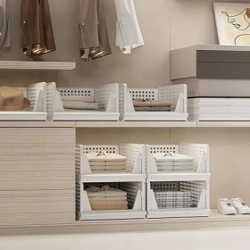 Resim 3 Adet Kayar Raf Elbise Dolap Içi Organizeri, Mutfak, Banyo, Çocuk Odası, Garaj ve Ardiye Için Üst Üste Dizilebilir Ünite, Kayar Raf Dolap Içi Kıyafet, Ev Aksesuarı Düzenleyici (Antrasit) 