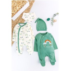 Resim Babymod Gökkuşağı Temalı 2'li Uzun Kollu Kız/erkek Bebek Tulum Takım Yeşil 