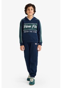 Resim Defacto Erkek Çocuk 2li Takım Kapüşonlu Baskılı Sweatshirt Eşofman Altı G5354a825wnnv256 Lacivert-nv256 