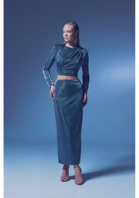 Resim Sateen Simli Midi Etek - Antrasit-135383 Antrasit 