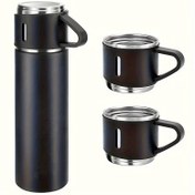 Resim Set, Ekstra 2 Bardak Kapağı ile Vakumlu Termos, İş Termal Kupa 500ml/16.9oz, Kahve Sıcak İçecek ve Soğuk İçecek için Paslanmaz Çelik Vakumlu Yalıtımlı Şişe, Su Termosu Noel Hediyesi 