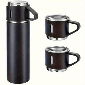 Resim Set, Ekstra 2 Bardak Kapağı ile Vakumlu Termos, İş Termal Kupa 500ml/16.9oz, Kahve Sıcak İçecek ve Soğuk İçecek için Paslanmaz Çelik Vakumlu Yalıtımlı Şişe, Su Termosu Noel Hediyesi 