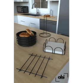 Resim Alsi Home Sunum Seti Ekmeklik Havluluk Peçetelik Nihale Dolu Parlak Paslanmaz 4lü Mutfak Set 
