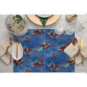 Resim Adawall Home Blue Superman Kumaş Amerikan Servis 4'lü Set Çok Renkli 