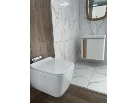 Resim Turkuaz Cerastyle Hera Rimless Asma Klozet +Duroplast Yavaş Kapanır Kapak 