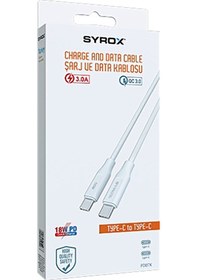 Resim Syrox Pd18tk 3.0a 18w Pd 1mt Type-c - Type-c Şarj & Data Kablosu - Beyaz 