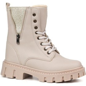 Resim Kadın Bej Fermuar Detaylı Postal Bot Kalın Taban Fermuarlı Bağcıklı Rahat Günlük Şık Ve Dayanıklı Bej 