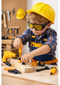 Resim Oyuncak Tamir Seti Marangoz Seti Kasklı, Gözlüklü, Matkaplı Çocuk Tamir Oyuncağı 