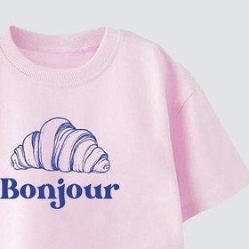 Resim Monila Kız Çocuk Pamuklu Bisiklet Yaka Kruvasan Baskılı T-shirt Pembe 