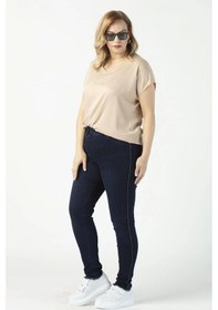 Resim Moda Berray P005m Yanı Yuvarlak Simli Tam Kalıp Dar Paça Büyük Beden Kot Pantolon Mavi Mavi 