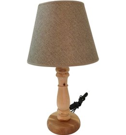 Resim Dekovien Klasik Abajur Koyu Vizon Doğal Ahşap Ayak Kahverengi 