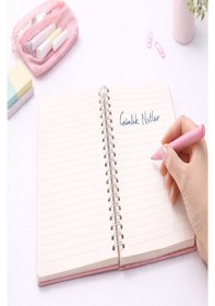 Resim Kurdele Desenli Sert Kapak Spiralli Çizgili Defter 17x24cm 120 Yaprak 1 Adet Not Defteri Okul Büro Ofis Defteri Pembe 