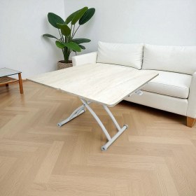 Resim Mini Juppo Üst Tabla Mdf Traverten Oval Köşe Alt Ayak Metal Dışa Veya Içe Kıvrım 