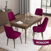 Resim Canisa Concept Iza Serisi 80 x 132 cm Açılabilir Mdf Masa Barok Ahşap Desen Mutfak Masa Takımı 4 Sandalye 