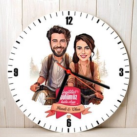 Resim Bisikletteki Aşıklar Çiftlere Özel Karikatürlü Duvar Saati 