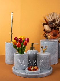 Resim MIARIK DESIGN & DEKORASYON Dekoratif Doğal Mermer Gri Renk Geyik Detayli Banyo Seti 7li Gold 