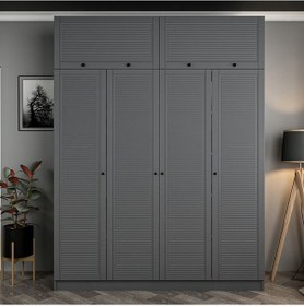 Resim Kale 4 Mebran Panjur Kapaklı 2 Çekmeceli Dolap Ve Yüklük Antrasit 235cm Antrasit 