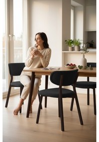 Resim Canisa Toldy Serisi 4 Adet Antrasit Bukle Kumaş Mutfak Sandalyesi Kahve Metal Ayak Antrasit Sandalye Ayaklar Kahve 