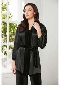 Resim Pierre Cardin 2050 Dantelli Kadife Saten 3'lü Croplu Pijama Takımı 001 