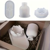 Resim 3 Adet Silikon Reçine Döküm Kalıbı Seti, LEQU Lotus Mum, Çizgili Vazo, Kare Tepsi Şekilleri, DIY Ev Dekor El Sanatları Seti 