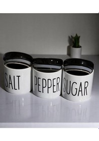 Resim 3 Lü Porselen Baharatlık Baharat Takımı Seti Beyaz - Siyah 