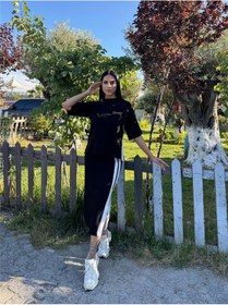Resim WeShaya Siyah Polyester Keten Çizgili Yandan Takım Siyah 