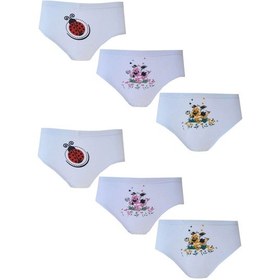 Resim Hepsine Rakip 6lı Kız Çocuk Slip Külot Baskılı Pamuklu Rahat Ekonomik Beyaz 