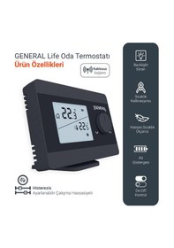 Resim General Life Illona Ht250s Rf Kablosuz Oda Termostatı - Siyah 