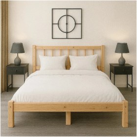 Resim Pinoxi 180CM x 200CM Doğal Masif Ahşap Yuvarlak Çıtalı Başlıklı Karyola Doğal Ahşap Natural Renk 