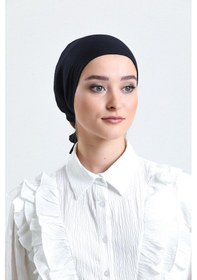 Resim Siyah Arkadan Bağlamalı Tesettür Bone Penye Kumaş Düz Bone 1011 01 Siyah 