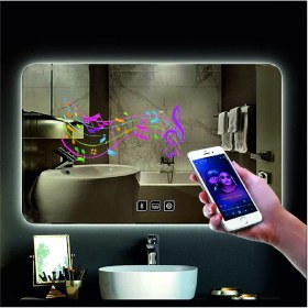 Resim Dnr-Mirror50x65 Cm Bluetoothlu Buğu Yapmayan Dokunmatik Beyaz Ledli Dikdörtgen Banyo Aynası 