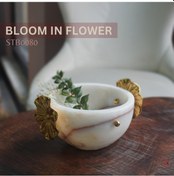 Resim Yaprak Aksanlı Şık Beyaz Mermer Kase Lüks Ev Dekorasyon Merkezi 