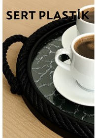 Resim Sert Plastik Yuvarlak Sunum Tepsisi, Dayanıklı Ve Şık Servis Çözümü Siyah 