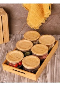 Resim Bambum Duo 300ml 6'lı Siyah Tepsili Bambu Kapaklı Cam Kahvaltılık 