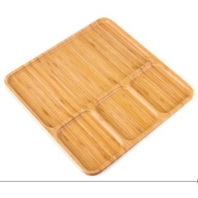 Resim 4 Bölmeli Bambu Kare Sunum Tabağı Kahvaltı Tabağı 28 Cm 28x28 