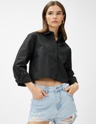 Resim Crop Poplin Gömlek Uzun Kollu Cep Detaylı 