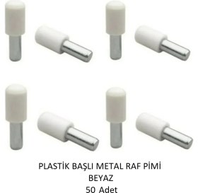 Resim Plastik Metal Başlı Raf Pimi beyaz 50 adet 