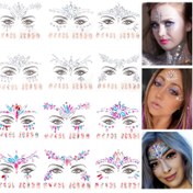 Resim 6/12 Adet Yüz Taşı Glitter Renkli Sticker, Tatil Yüz ve Vücut Süslemesi İçin Uygun, Parlak Taşlı Sticker 